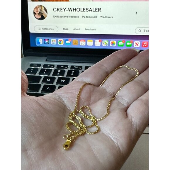 18K Solid Yellow Gold Franco Curb Box Link Chain Necklace 16 Inches 3.21 GM - Picture 1 of 5